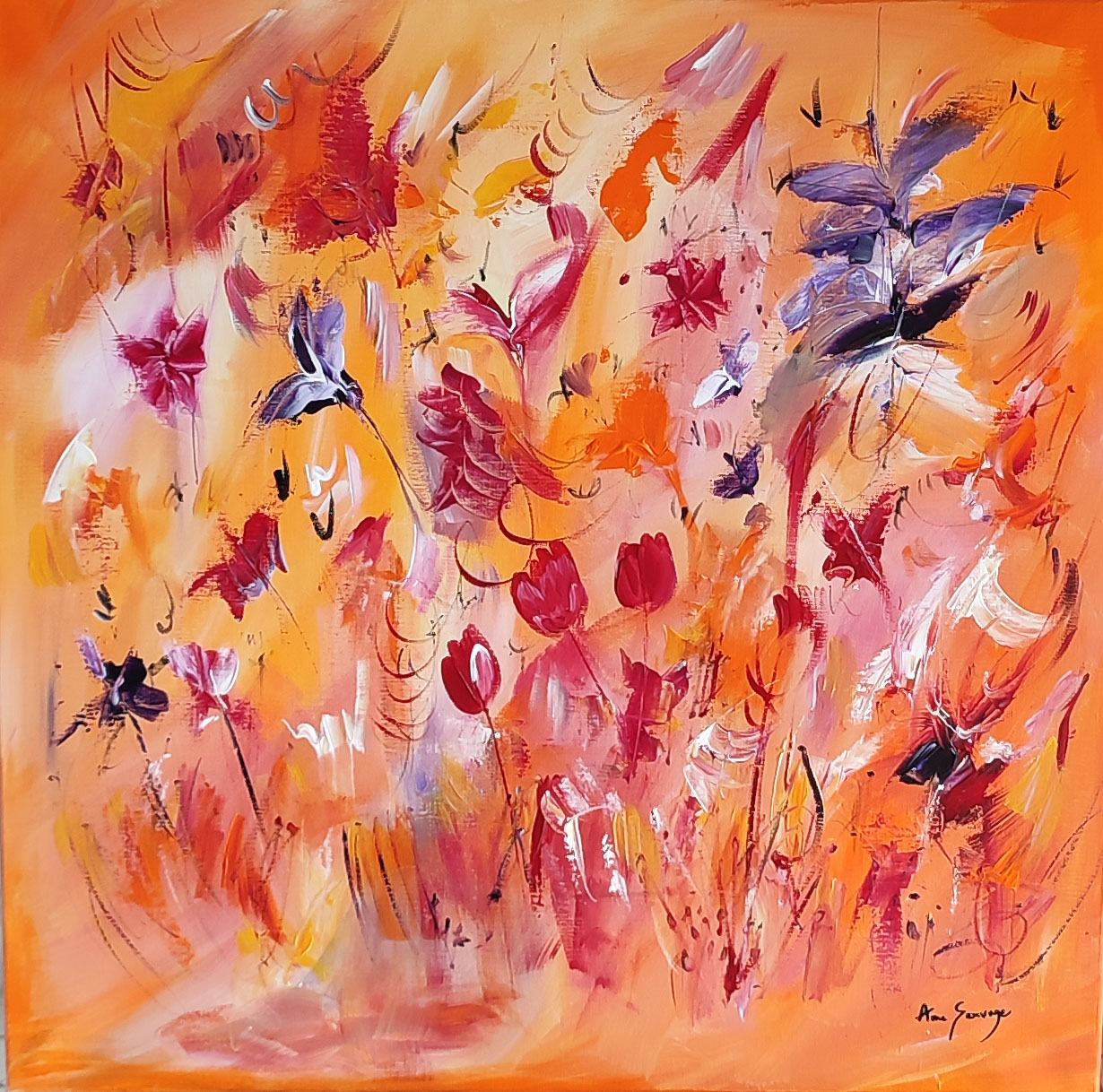 tableau abstrait printemps